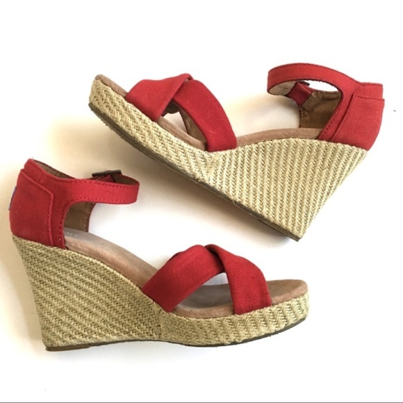 red wedge espadrille sandals